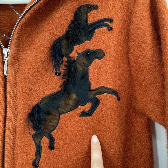 Lisa International Medium Jacket Sweater Zip Horse Beaded Horseshoe Western Rust - Picture 5 of 12